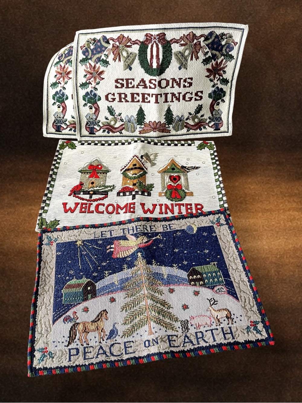 Holiday Tapestry Embroidered Placemats Set